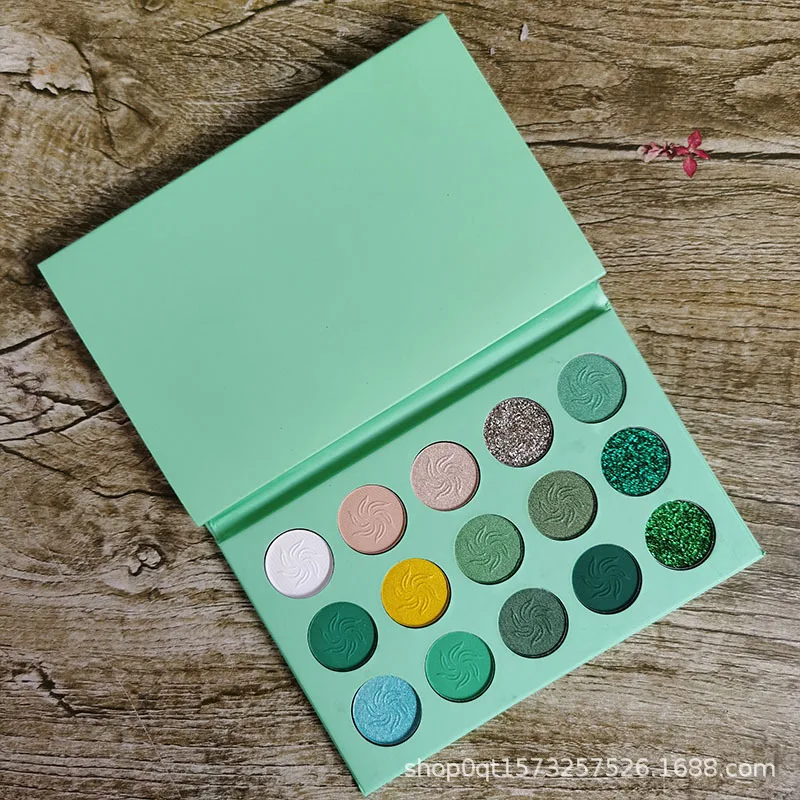 no logo Eyeshadow Pallete 15 Color Bright Pigmented Glitter makeup Eye Shadow Palette Green Blue Make Up Palette wholesale