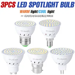 3PCS E27 LED Spotlight Bulb GU10 Lamp AC 220V E14 Light GU5.3 Chandelier Bulbs Cold/Warm White Home Living Room Bedroom Lighting