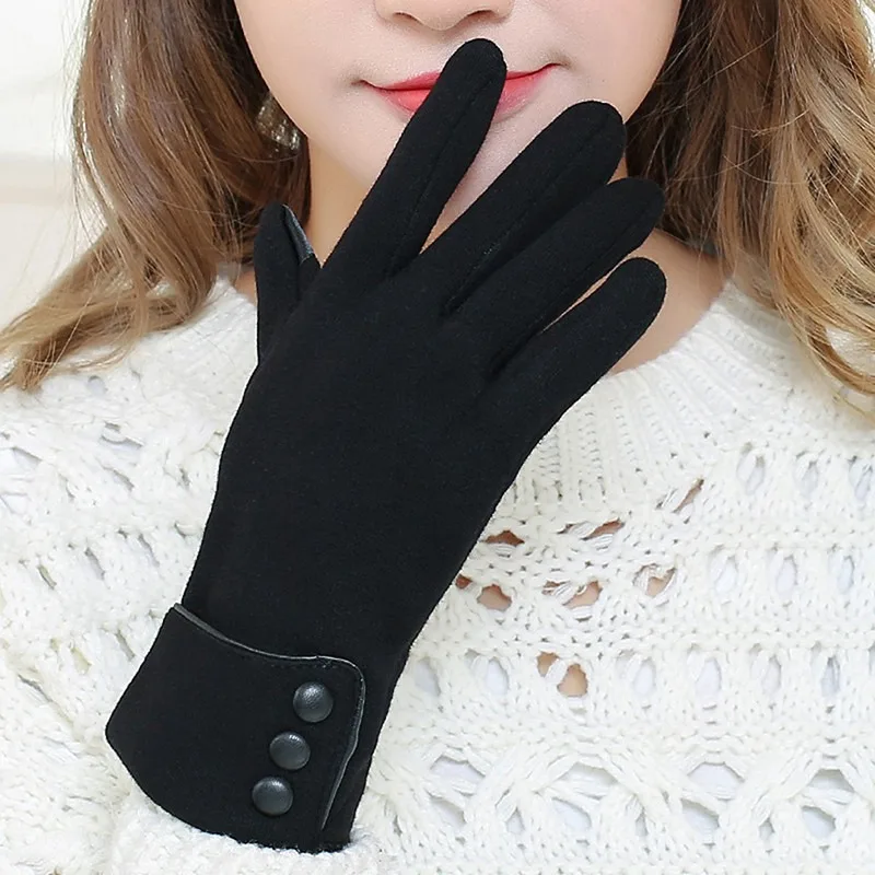 New Female Autumn Winter Warm Gloves Fleece Lined Thermal Full Finger Warm Gloves Women Cotton Touch Screen Gloves