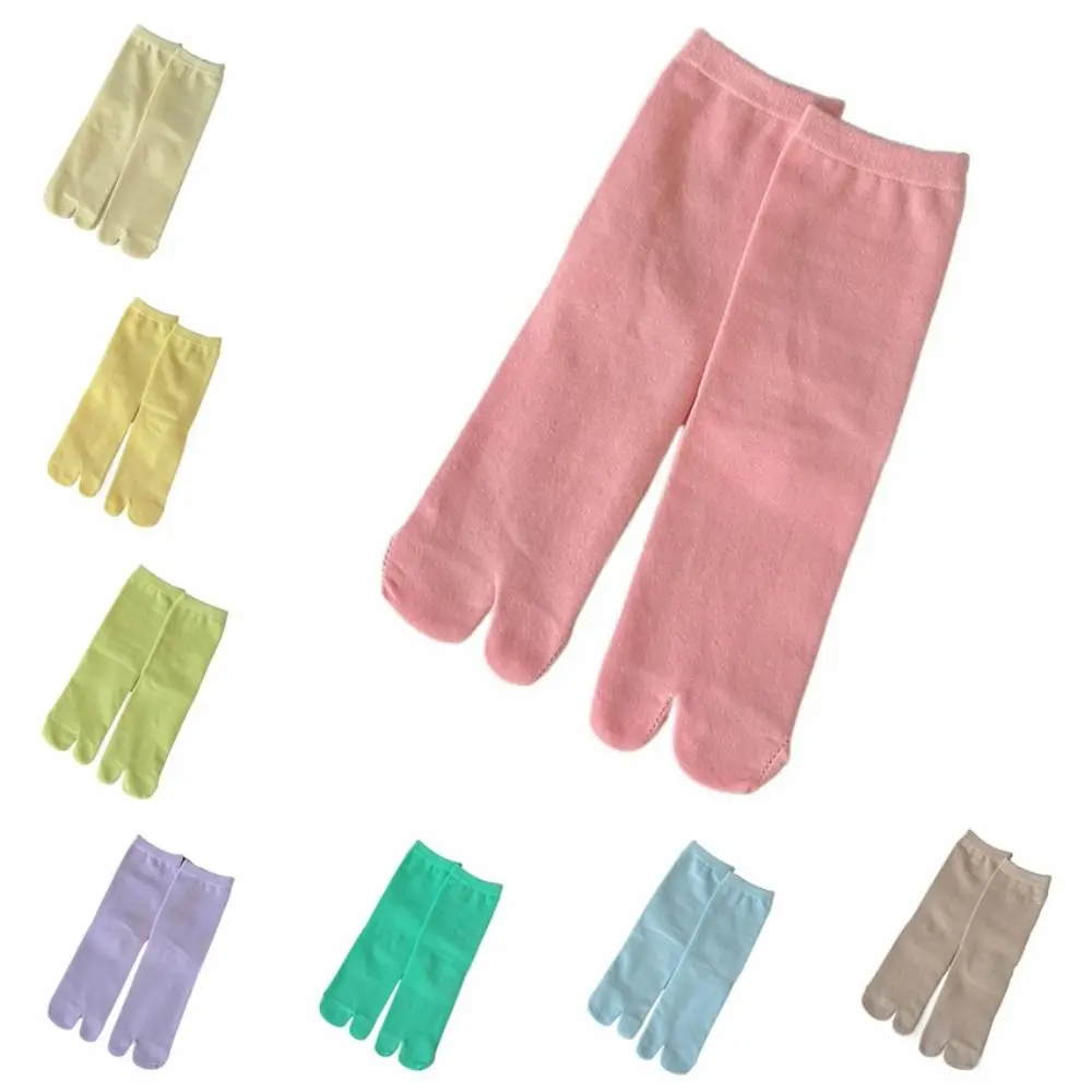 2Pairs Simple Candy Color Two Toed Cotton Socks Mid-calf Women Toe Separator Socks Solid Color Anti Slip Split Toe Sock Summer