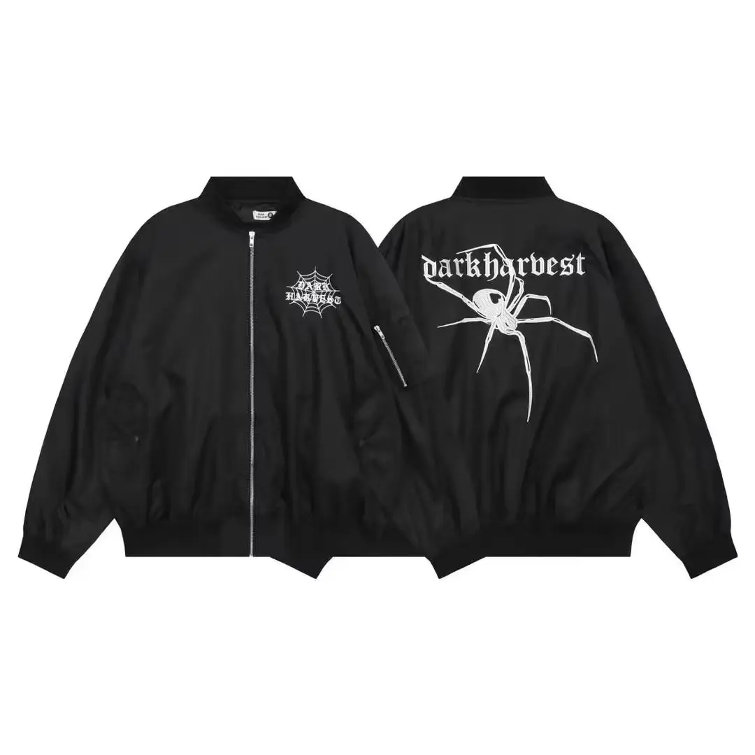 Harajuku Black Jackets Men Women Embroidery Spider Casual Bomber Jacket Couple Vintage Loose Zipper Varsity Coat Spring 2023