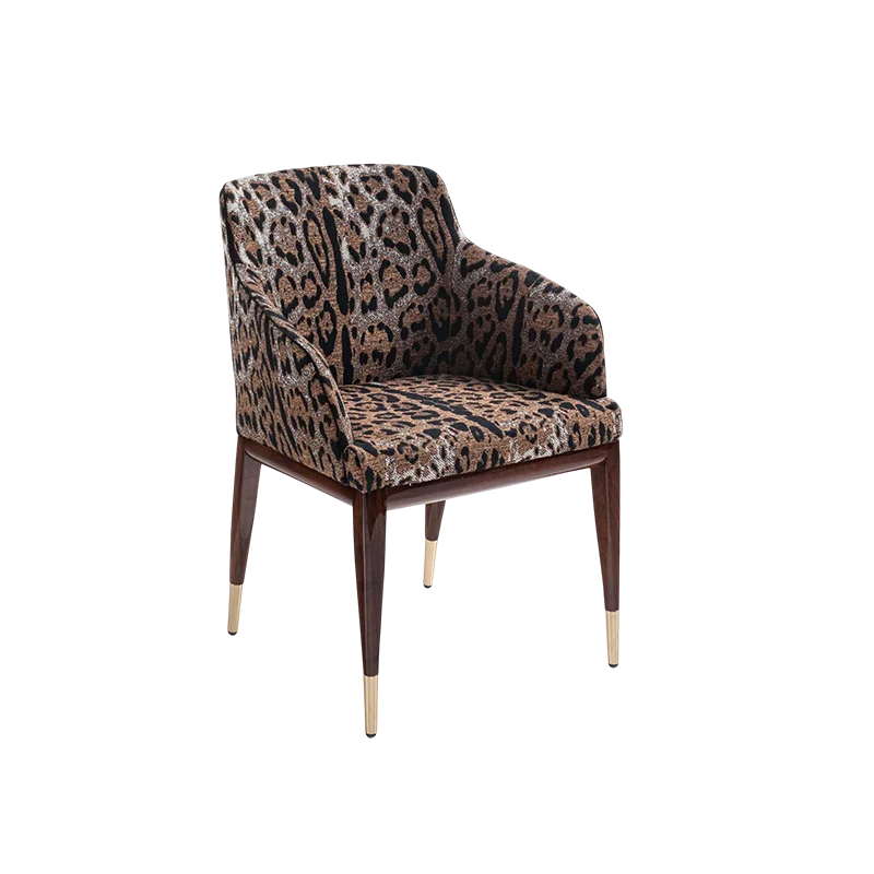 Elegant Leopard Print Fabric Dining Chair Modern Luxury Upholstered Side Chair For Villa