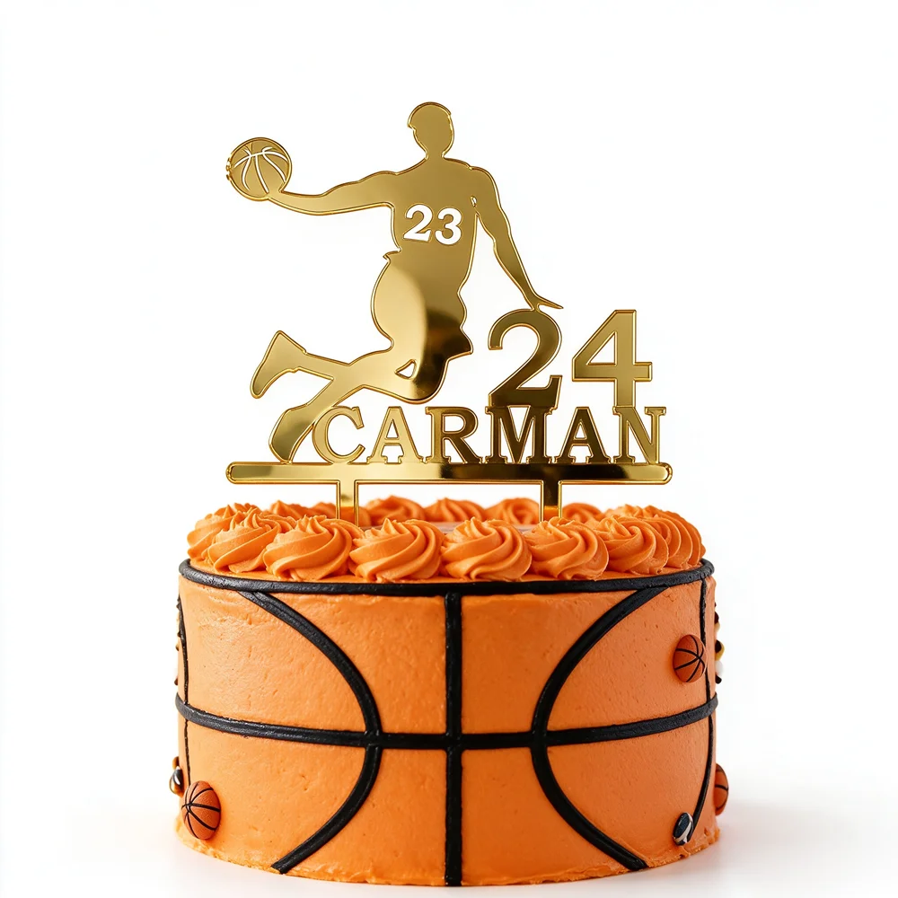 Custom Name Age Jersey Number Man Playing Basketball Cake Topper For Basketball Fans Birthday Party Cake Decoration YC158