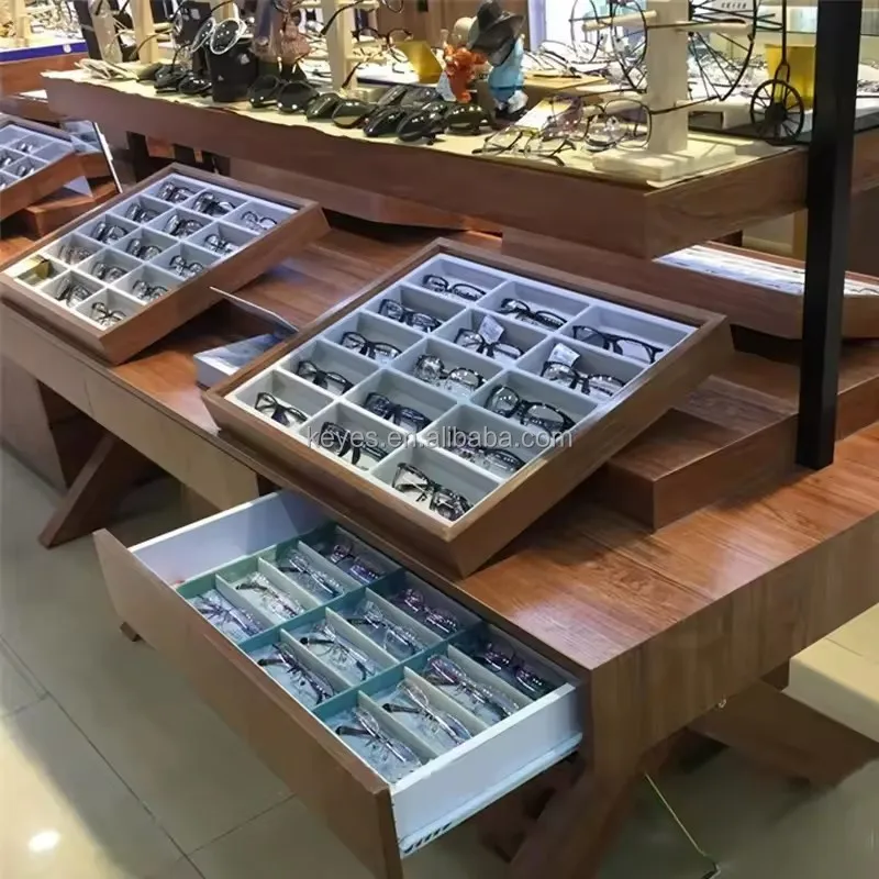 custom.Eyewear Wooden Counter Cabinet Rack Interior Design Sunglasses Display Trays Glasses Display Cabinet Eyewear Display