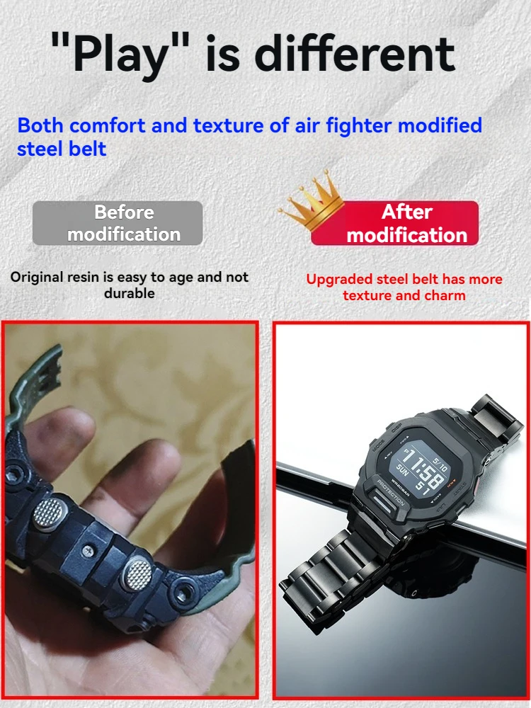 22mm para reloj deportivo Casio G-SHOCK GBD-200UU 3506 GBD-200-1A/2/9/ GBD-200SM correa de acero modificado correa de reloj de acero inoxidable