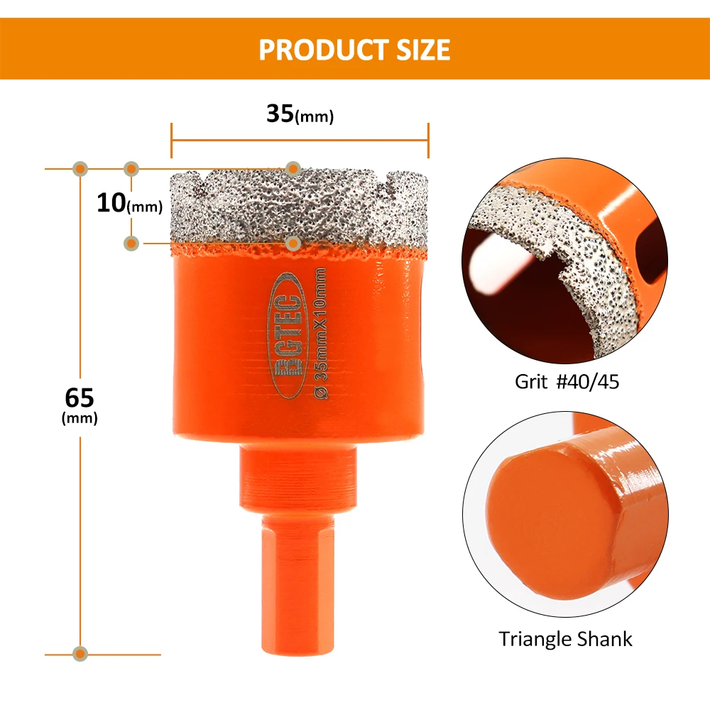 BGTEC 2 Chiếc Dia35mm Kim Cương Khoan Core Bit Ngói Mũi Khoan Đá Cẩm Thạch Đá Hoa Cương Nề Cắt Thấy Khoan Vương Miện Tam Giác Vỏ