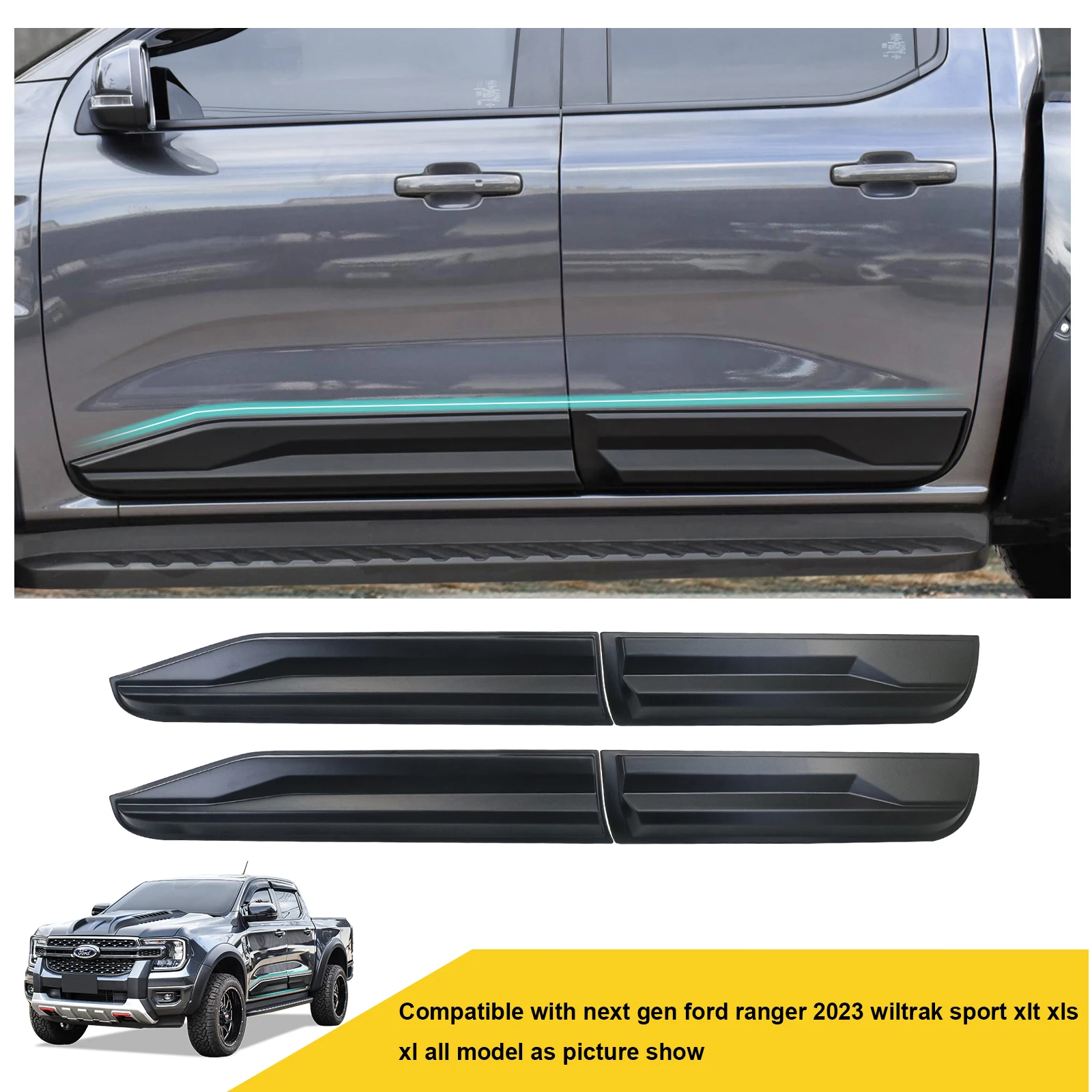 Side Door Trim Guard Body Cladding Protector Door Molding For Ford Ranger T9 2023 2024 WILDTRAK SPORT XLT XLS XL Car Accessories