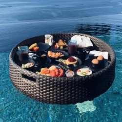 Rattan Tray Nordic Fruit Storage Plate Handmade Water Swimming Accessories Pool Drink Cup Stand Float Party Beverage Mattresses