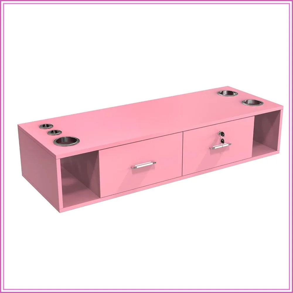 Locking Wall Mount Styling Station, Pink Salon Cabinet with 5 Hair Dryer Holders