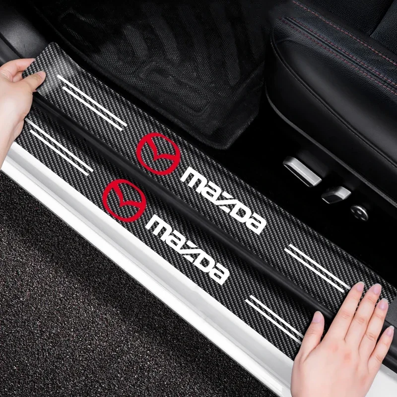 4Pcs Carbon Fiber Auto Door Threshold Waterproof Sticker For Mazda 6 CX5 2 CX3 CX9 MX5 RX8 Axela Demio Atenza MS Car Accessories