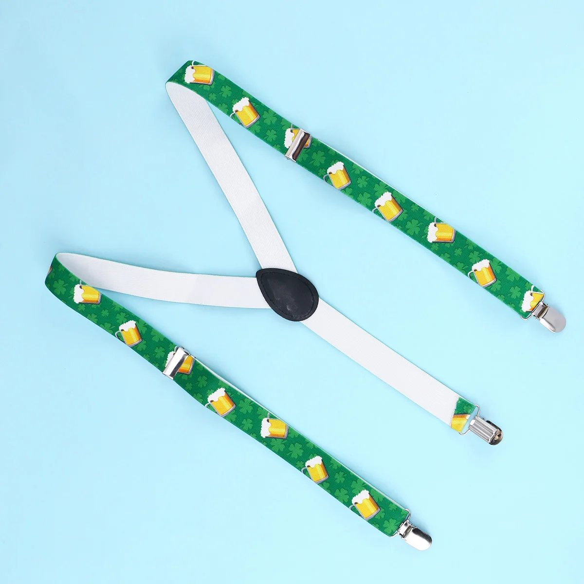 Suspender Elastis untuk Pria Penyangga Bentuk Y yang Dapat Disesuaikan dengan Motif Bir Nyaman dan Aman untuk Celana Pendek Hijau