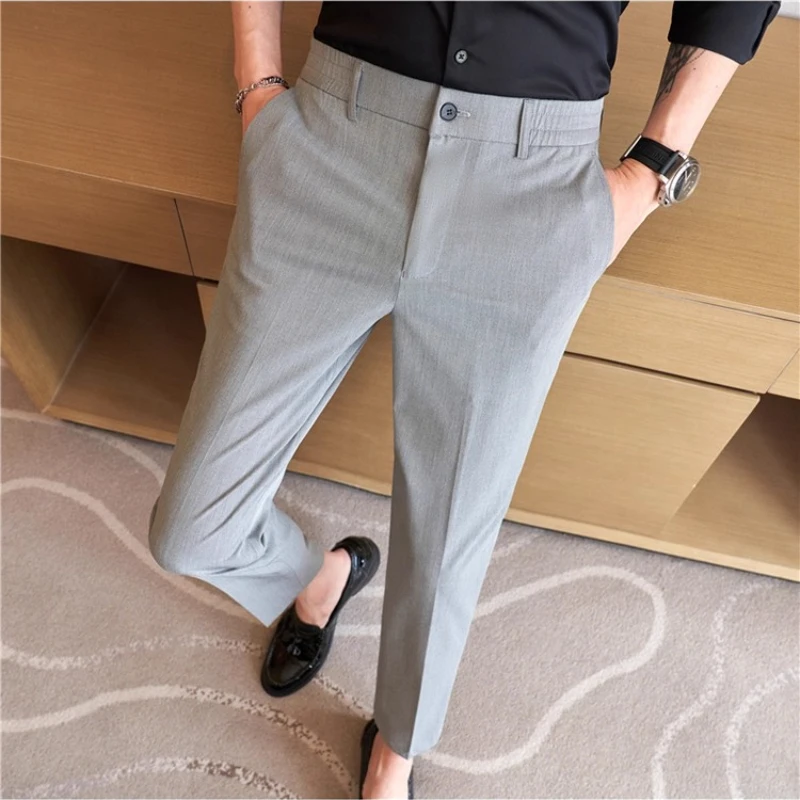 2025, knöchellange Hose aus Eisseide mit dünner elastischer Taille für Herren, Khaki, bequeme, hochwertige, lässige, kurze Herrenhose mit kleinem Fuß