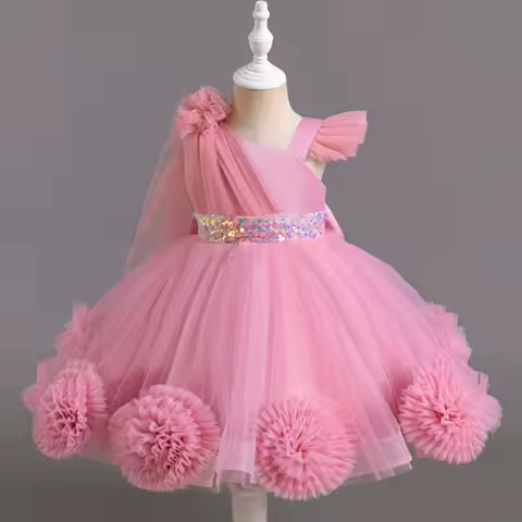 New Girl 2-8 Birthday Party Dress One Shoulder Chiffon Princess Dress Flower Girl Wedding Dress Attending Banquet Evening Dress