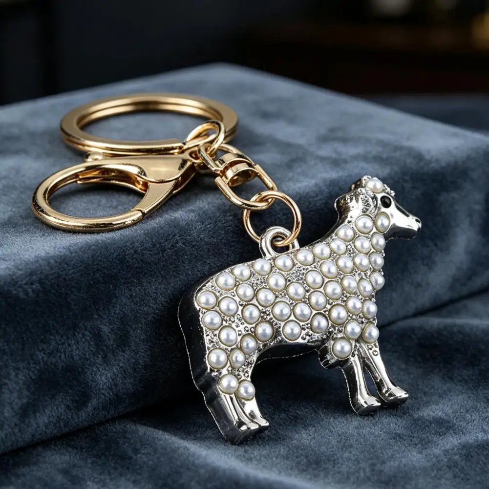 Faux Pearl Key Holder Faux Pearl Sheep Keychain Zinc Alloy Lamb Car Key Ring Handbags Backpacks Charm Decorative for Women