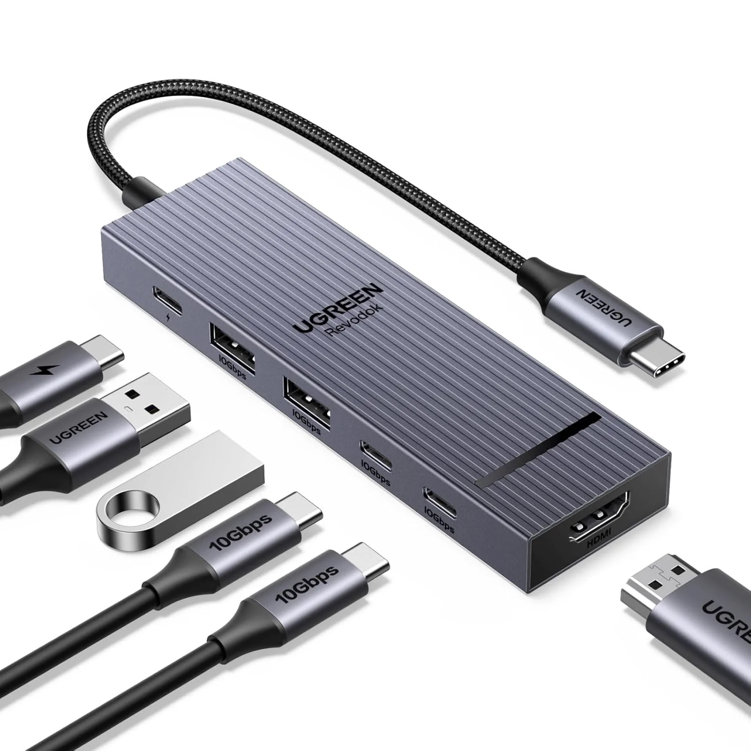 UGREEN Revodok Pro USB-C Hub 6 in 1 10Gbps USB C 3.2 & USB-A 3.2 4K 60Hz HD-MI, 100W Power Delivery for MacBook