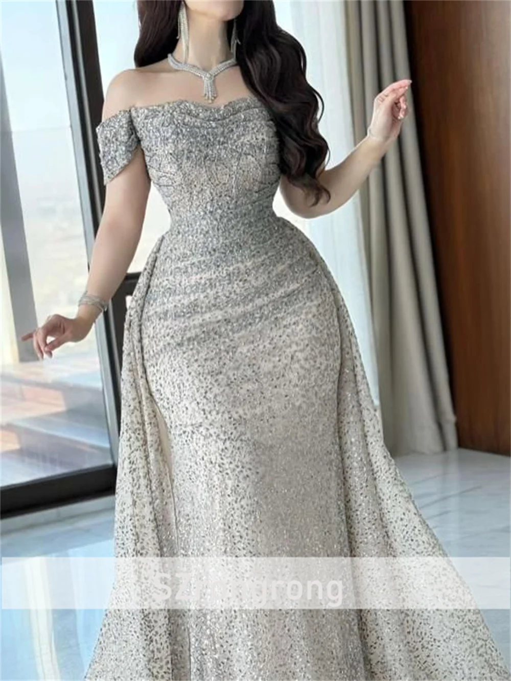 فستان سهرة بحورية البحر بدون أكتاف مزين بالترتر اللامع للنساء بطول الأرض مع مناسبة مخصصة للمحكمة #2
