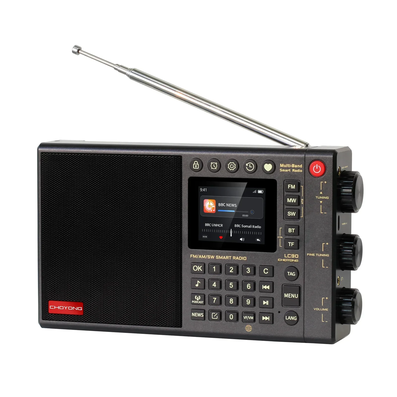 Chaoyuan LC90 Radio Global English Radio Receiver Bluetooth All-Band FM Card Radios IPS Screen ChoYong LC90 customized Speaker 