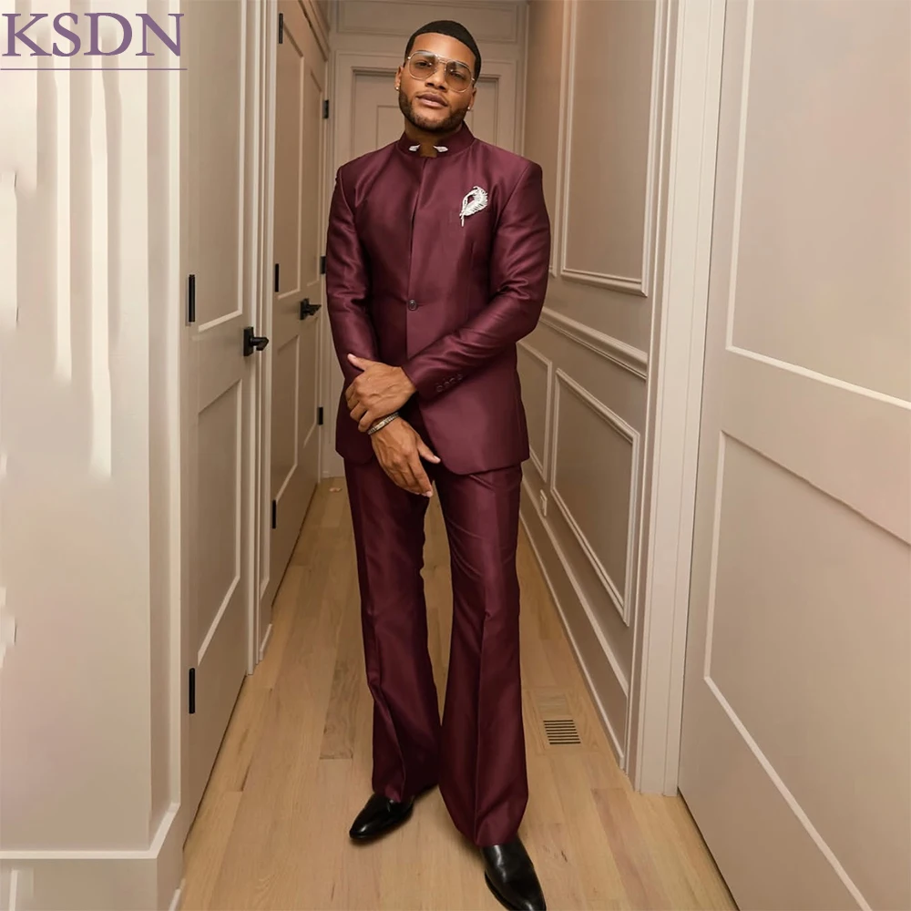 Safari Men's Suits Customized Single Breasted Stand Lapel Blazer High Quality 2 Piece Jacket Pants Casual Wedding Full Sets