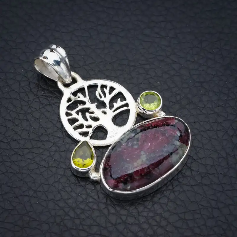 StarGems Eudialite Peridot TreeHandmade 925 Sterling Silver Pendant 1.75