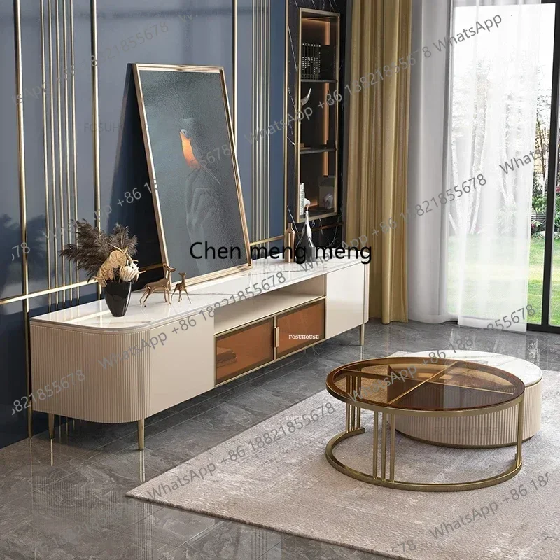 

Modern Living Room Furniture TV Stand Set Cabinet Luxury Slate Light Round Coffee Table Home Nordic Floor Bedroom Minimalist E13