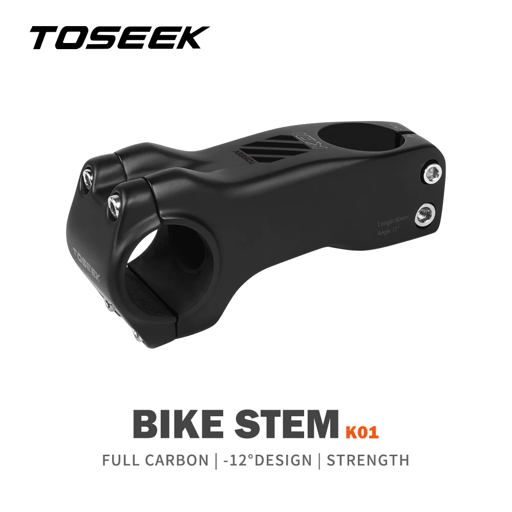 

TOSEEK -12 Degree Bicycle Full Carbon Handlebar Stem Ultralight High-strength Power Road/MTB Stem 70/80/90/100/110/120mm