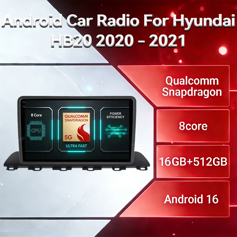 Android 16 Car Radio For Hyundai HB20 2021 2022 Multimedia Stereo Video Player GPS NAVI Carplay Auto 4G+WIFI 360 Camera DSP QLED