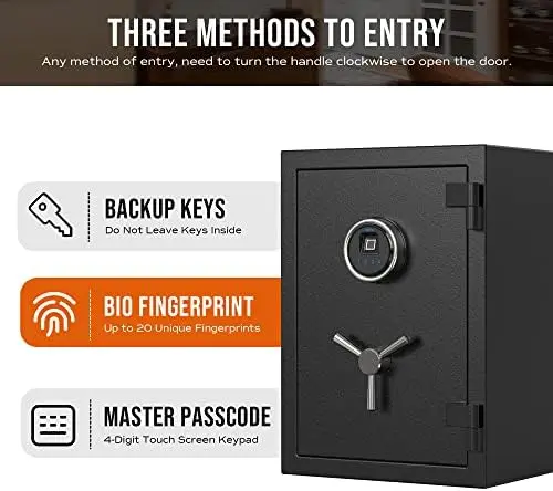 Deluxe Biometric Fireproof Safe Box,Digital Fingerprint Fireproof Waterproof Safe with Touch Screen,Removable Shelf and 3 Spok