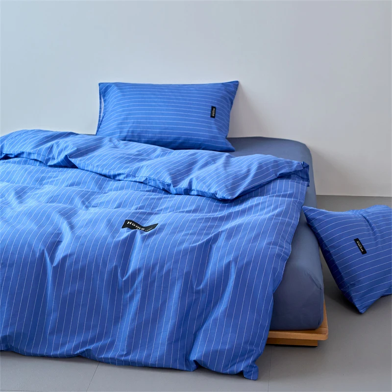 

Deep Blue Quilt Cover for Adults Simple Style Comfortable Duvet Cover Single/Queen/King Size Striped housse de couette 이불커버
