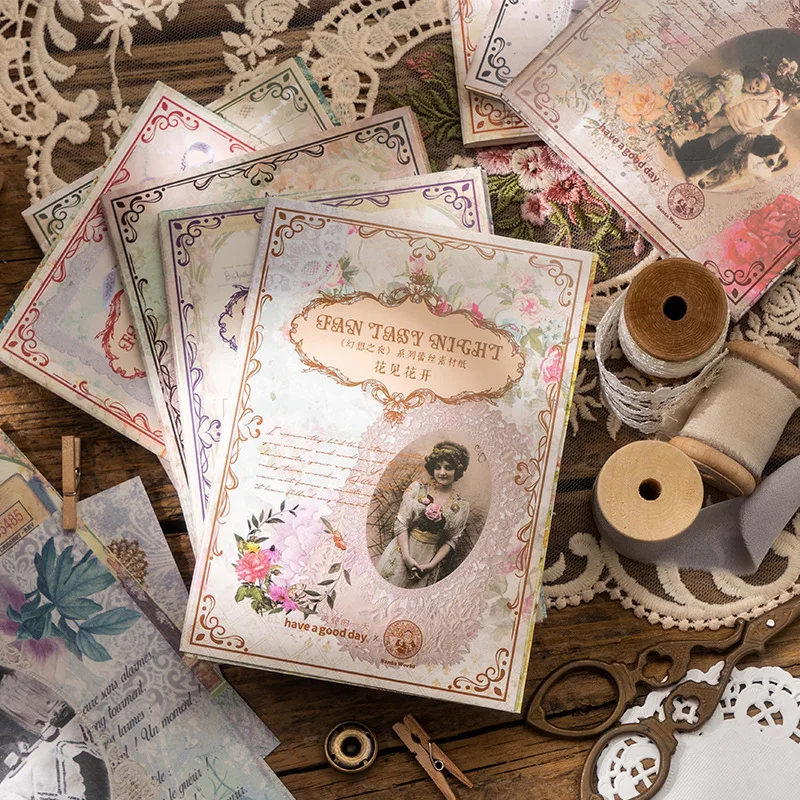 35pcs/lot Memo Pads Material Paper Night of Fantasy Junk Journal Scrapbooking Cards Retro Background Decoration Paper