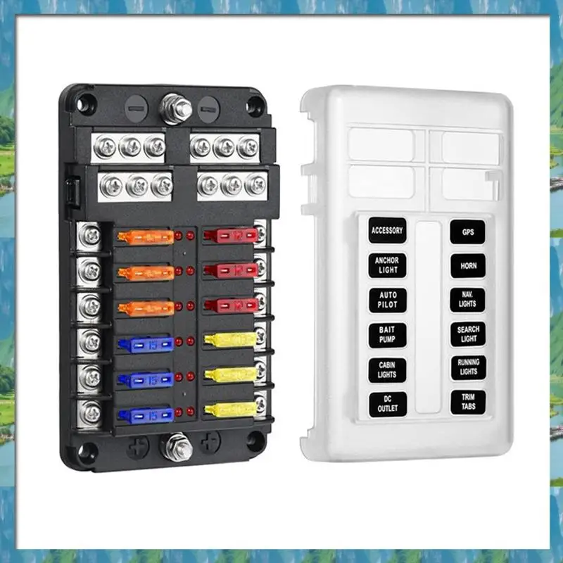 The New 12V Fuse Block 12 Circuit Fuse Box Kit,With LED Indicator With Negative Marine Fuse Box For Dc12-24V Car Boat RV Truck