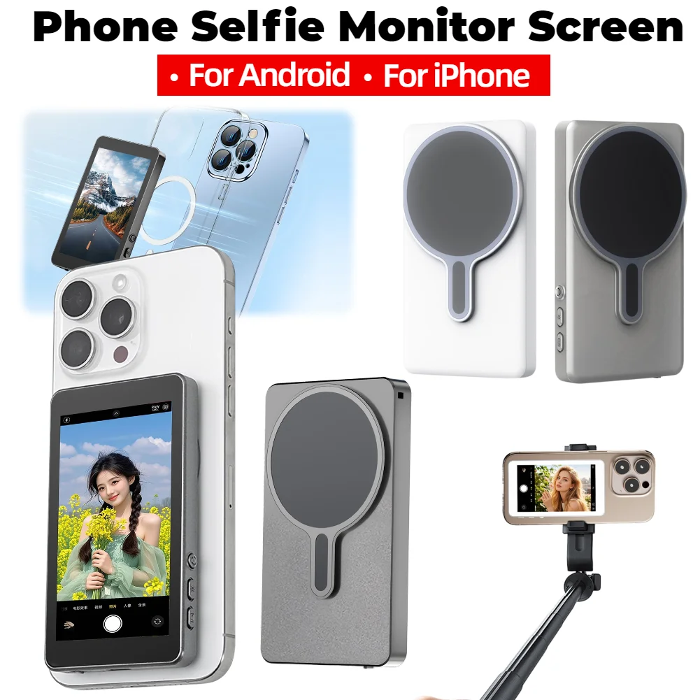 شاشة مراقبة سيلفي لمدونة الفيديو المغناطيسية للهاتف الخلفي وشاشة الكاميرا الخلفية للهاتف المحمول الذي يعمل بنظام Android iPhone