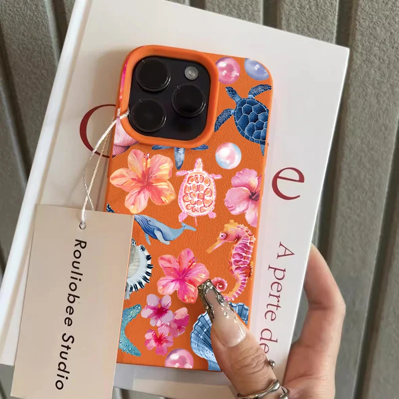 Staubdichte Marine-Schutzhüllen mit Litschi-Muster für iPhone 17 Pro Max, iPhone 16, 13, 14, 15, 12, 11, XS, XR Plus, Meeresschildkröten-TPU-Hülle – Detail 3
