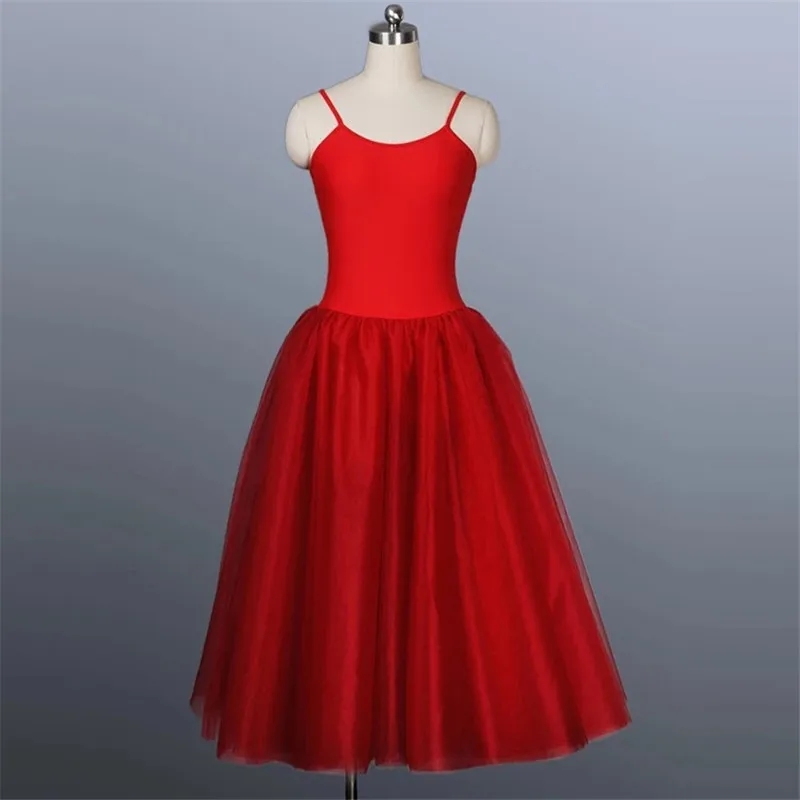 

Cheap Professional High Quality Kids Girls Long Performance Wear Red Colorful Ballet Romantic Tutu