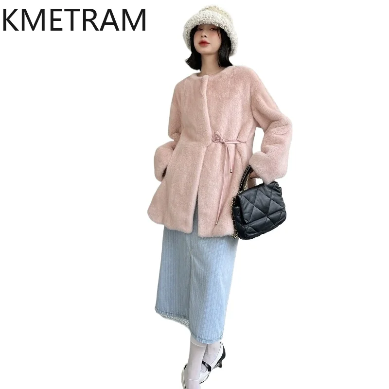 KMETRAM Natural Purple Label Velvet Mink Fur Jacket Women Fashion O-Neck Coats Winter Real Fur Coat Woman Clothing 78cm 2026шуба