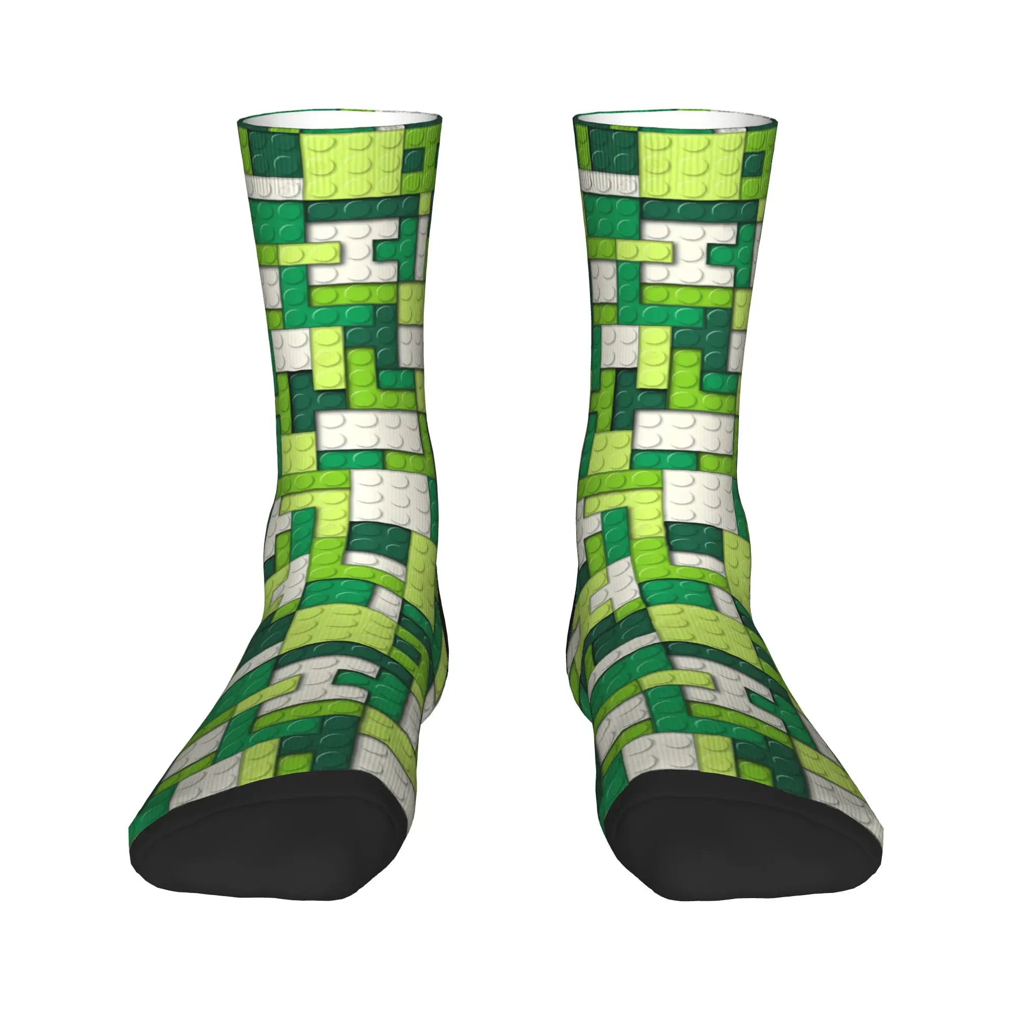 Green Gradient Building Blocks Pattern Stockings Design Casual Socks Winter Anti Socks Women Men Outdoor Sports Breathable Socks