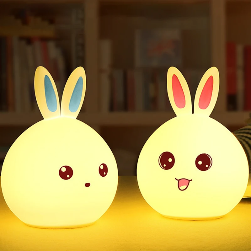 Cute Rabbit Clap Night Light Table Light Soft Silicone Animal Lamp 7 Color Bedroom Decoration Cartoon Children Sleeping LED Lamp