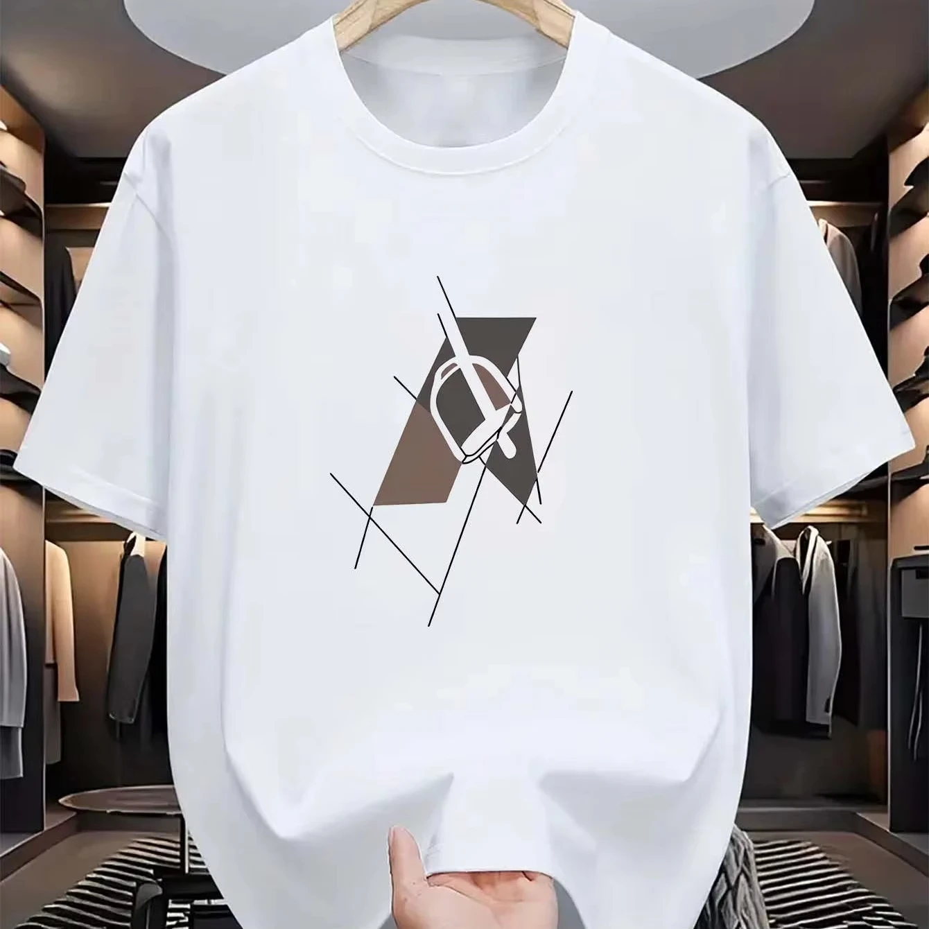 

2025 Мужская летняя модная повседневная спортивная свободная футболка из 100 хлопка с круглым вырезом и короткими рукавами больших размеров с буквенным принтом