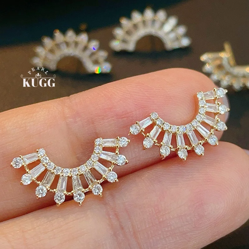 

KUGG серьги из 100% желтого золота 18 карат, элегантный блестящий дизайн, серьги-гвоздики с настоящими натуральными бриллиантами 0,55 карата для женщин, вечерние украшения