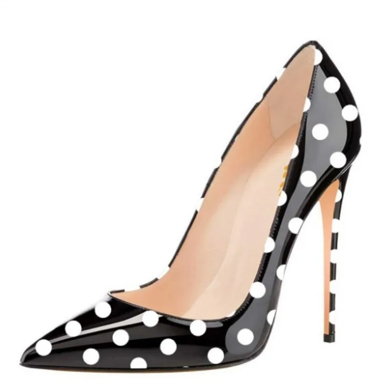 

DIZHUANG shoes Sexy women's high heels. About 11cm heel height. Pointed toe pumps. White polka dot single shoes. Fashion show