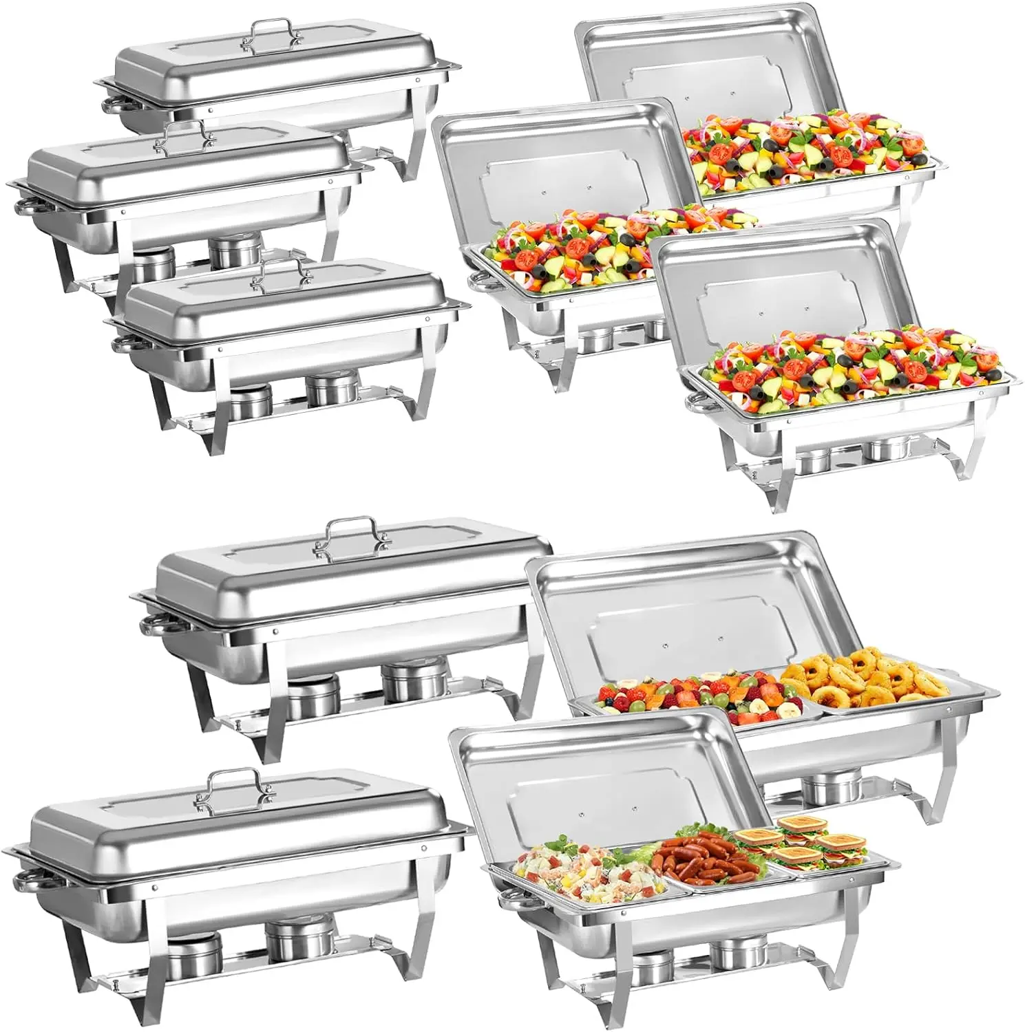 10 Pack Chafing Dish Buffet Set, Stainless Steel Catering Food Warmer For Banquet, Parties, Wedding (6 Packs 8Qt 1/1 Pan + 2