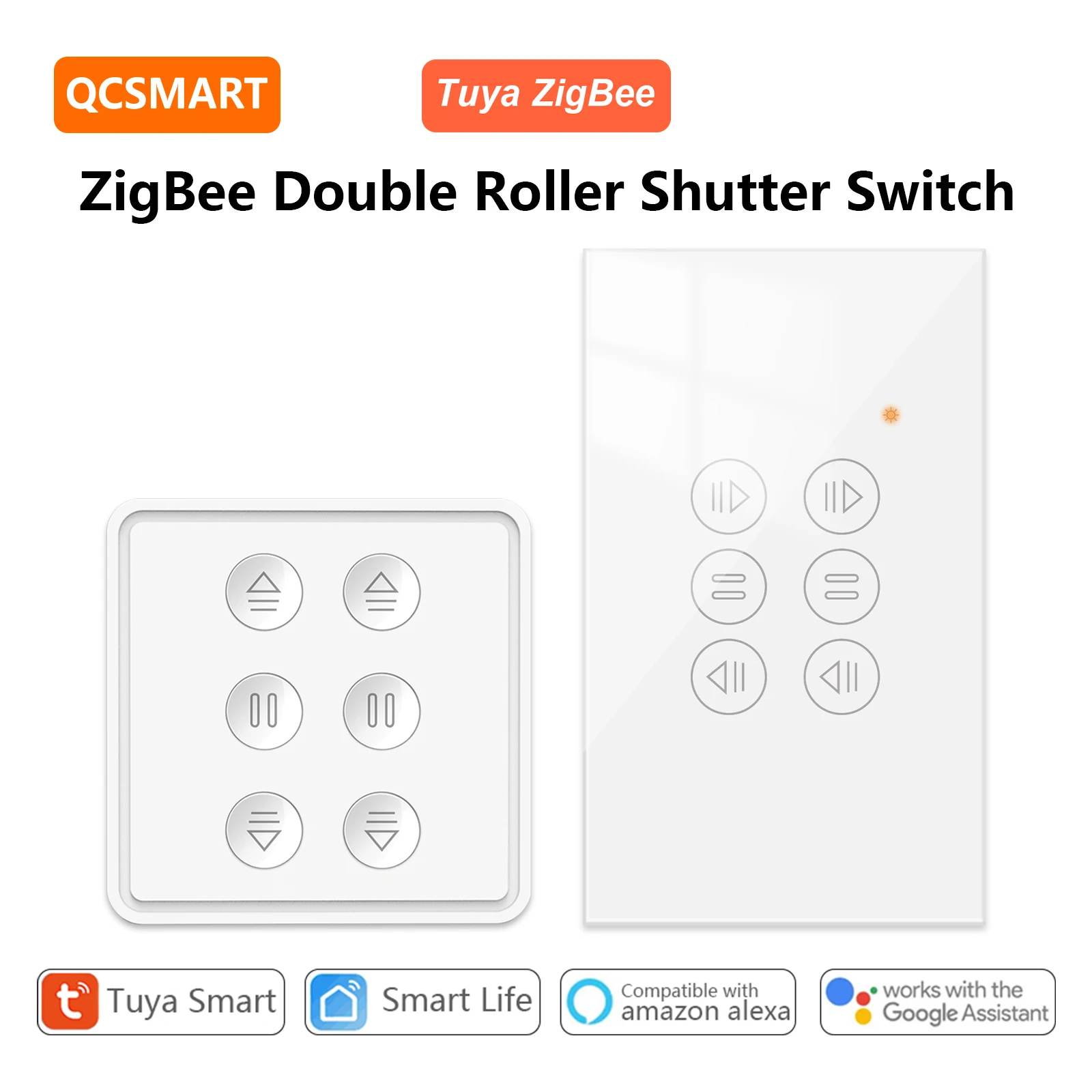 

Tuya ZigBee EU US Dual Curtain Pushbutton Touch Panel Switch Tubular Motors Smart Life App Remote Control Google Assistant Alexa