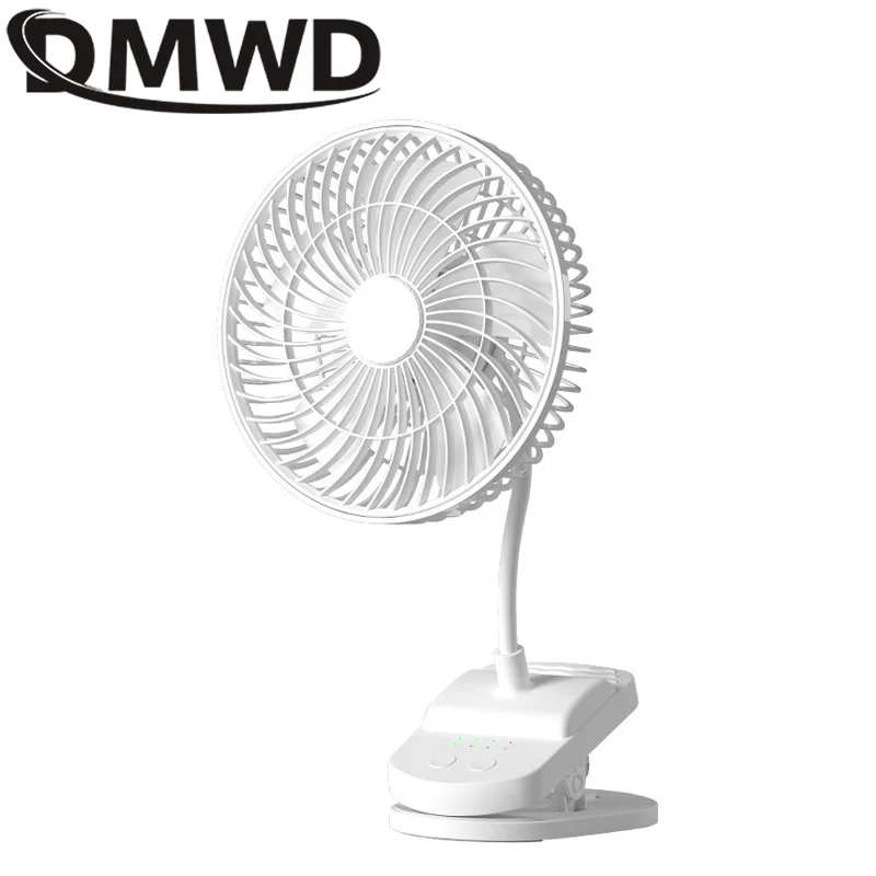 DMWD Mini USB Clip Electric Fan Desktop Foldable Handheld Rechargeable Cooling Fans Wall Hanging Air Blower Stroller LED Light