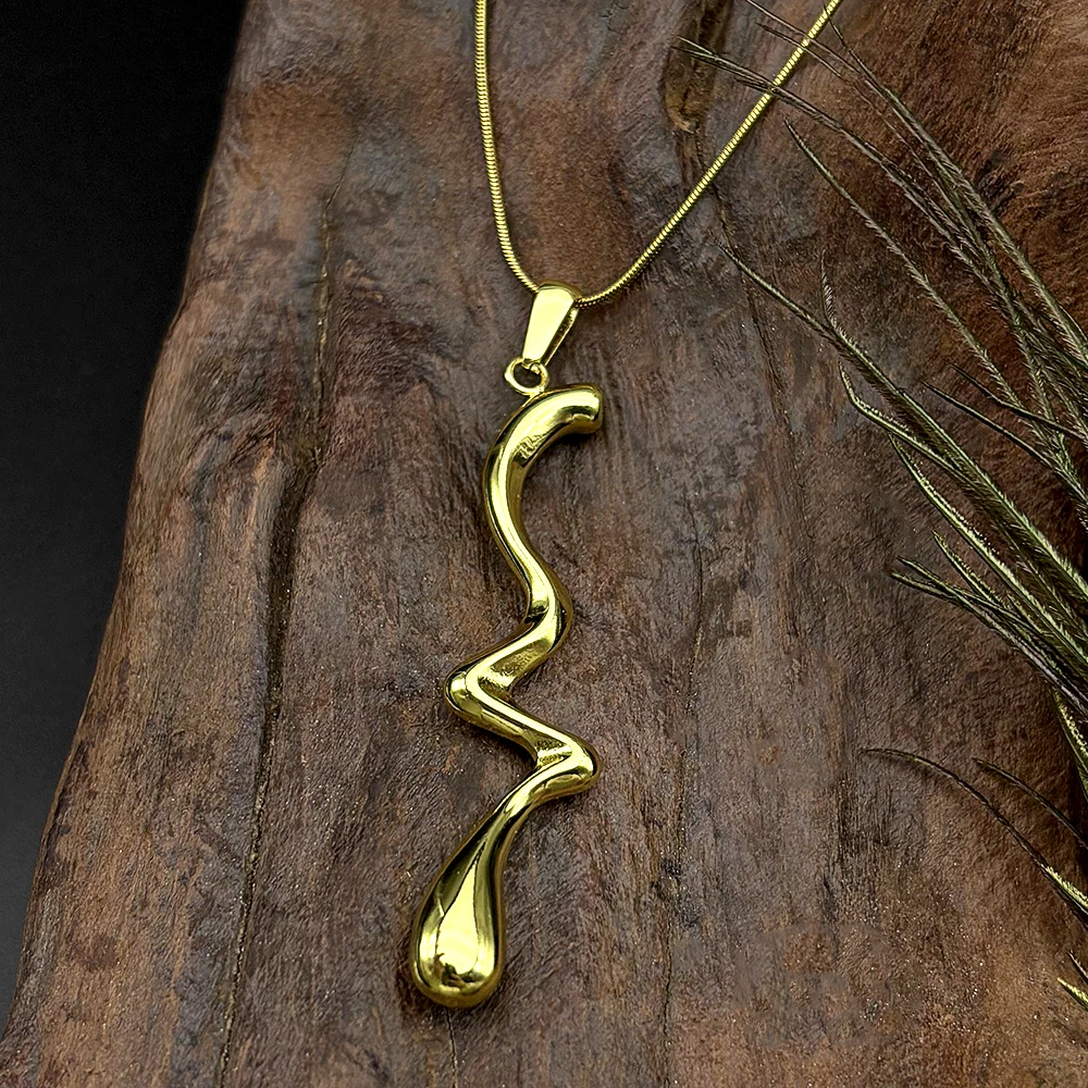 

Stainless Steel Gold Color Simple Irregular Teardrop Pendant Necklace For Women Fashion Liquid Metal Snake Chain Jewelry Gift