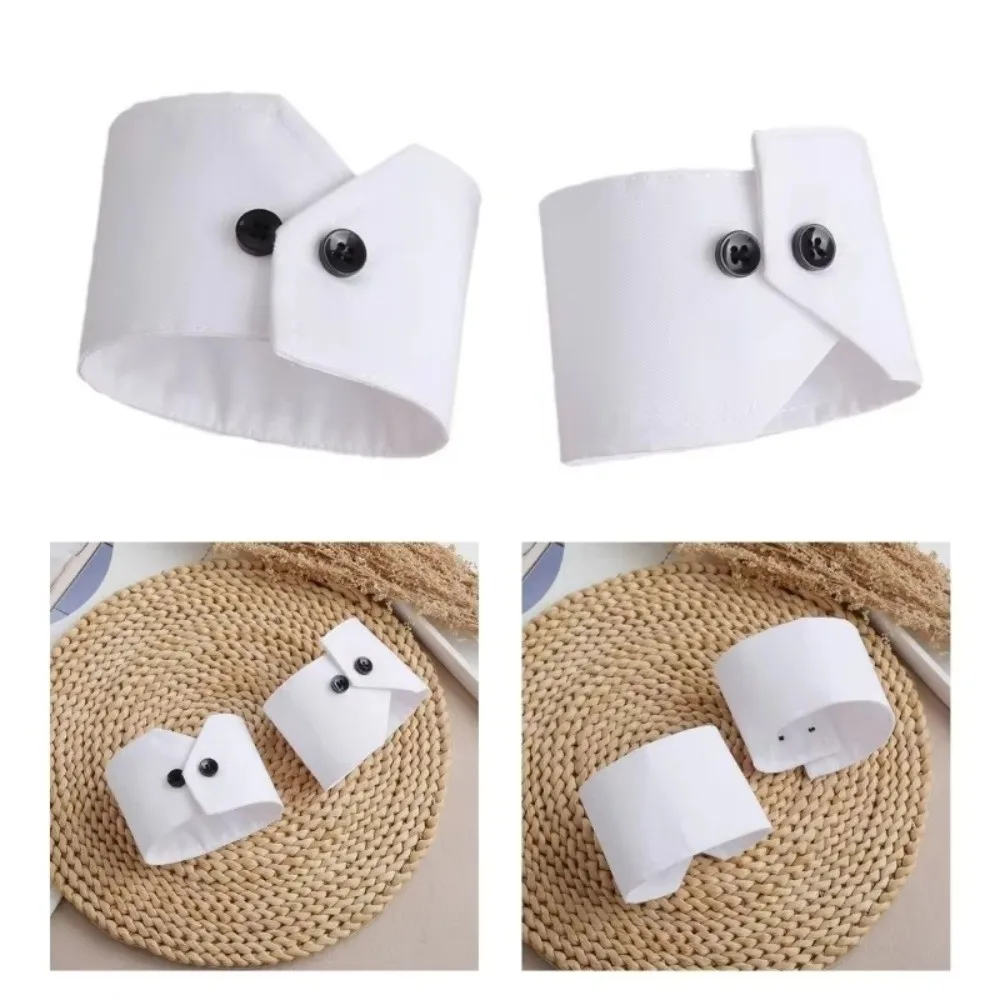 

Элегантные белые и черные накладные манжеты из полиэстера, съемные накладные воротники с черными пуговицами, аксессуар для костюма, простые накладные манжеты для рубашки