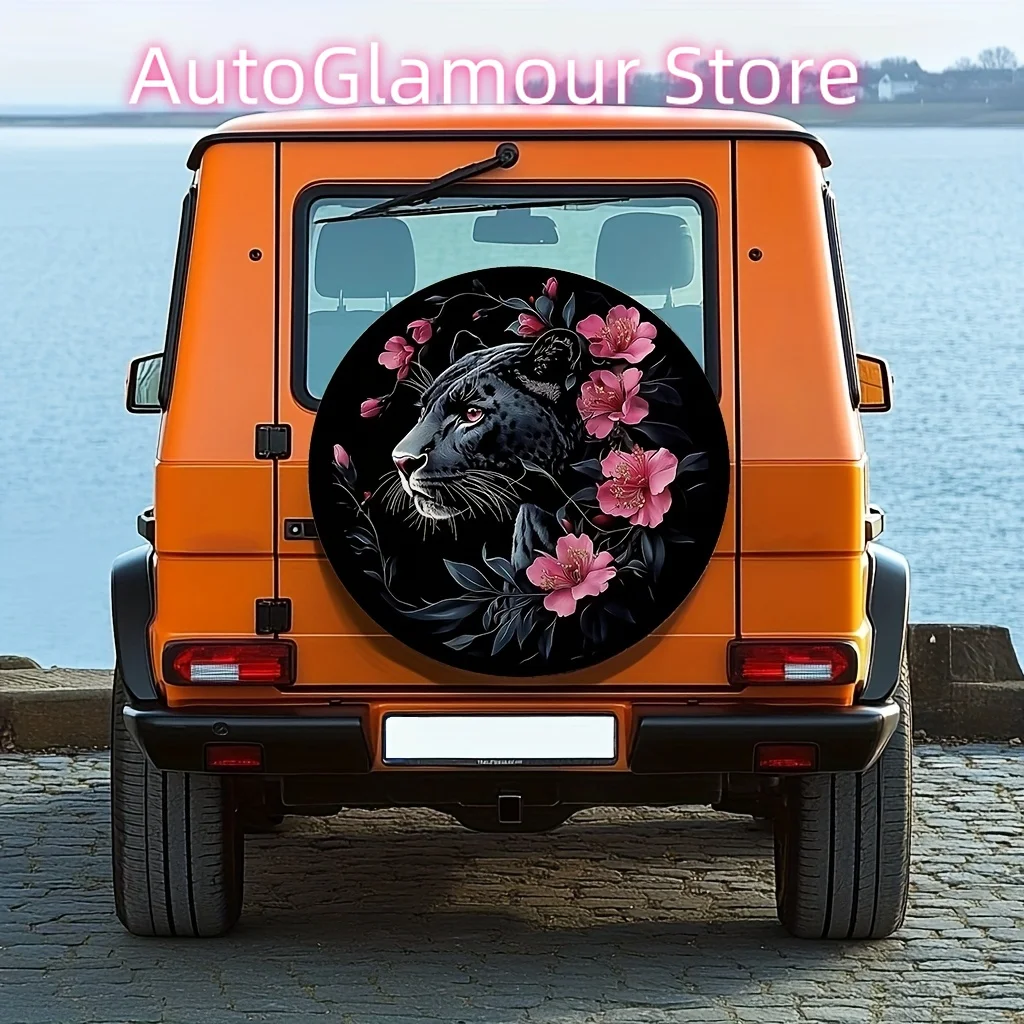 1pc, Corrosion-resistant tire covers Black Leopard and Rose Durable Polyester,Without Electricity Car Decor Use for jeep tire co
