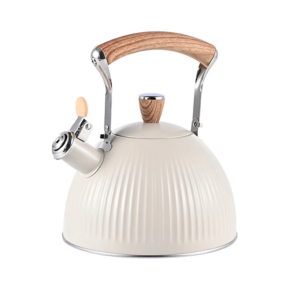 2.5 Quart Whistling for kettle Stainless Steel Construction for Gas Electric Induction Cooktops with Wood Pattern Handle