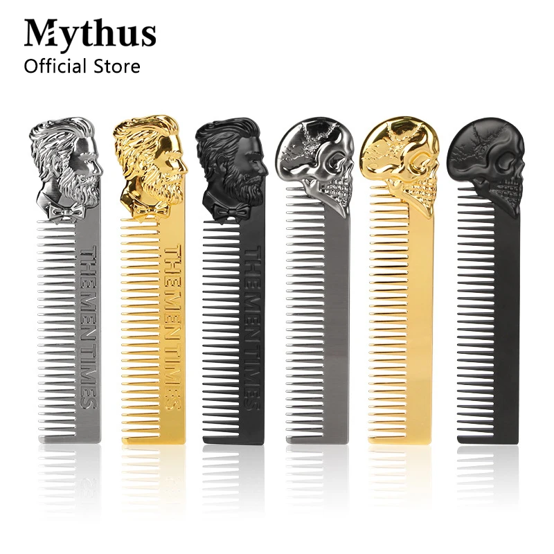 Gentleman Barber Styling Metal Comb Stainless Steel Men Beard Comb Mustache Care Shaping Tools Pocket Hair Comb Salon Styling