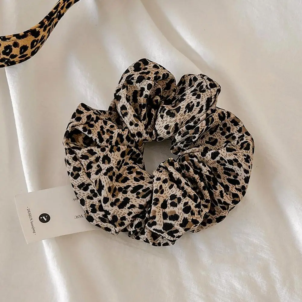 Retro Spice Girl Leopard Print Large Intestine Women Fashion Hair Band Ponytail Hair Rope High Elasticity Rubber Band Headwear