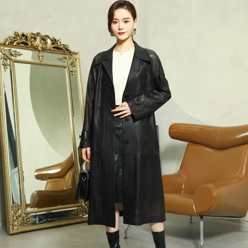 Real Leather Jacket Women Sheepskin Jacket Coat New Spring Autumn Casual Mid-Length Vegetable Tanned Slim Coat Ladies with Belt