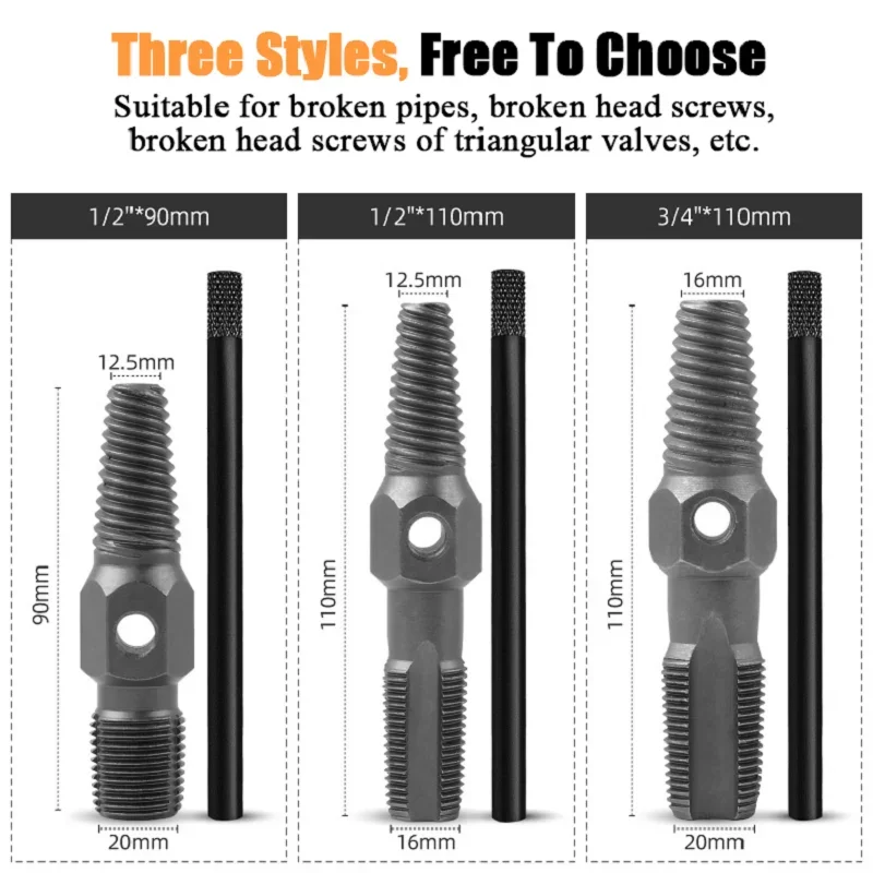 Double Head Screw Extractor 1/2'' 3/4'' Broken Pipe Take Out And Repair Broken Bolt Damaged Screw Drill Bits Remover Tools